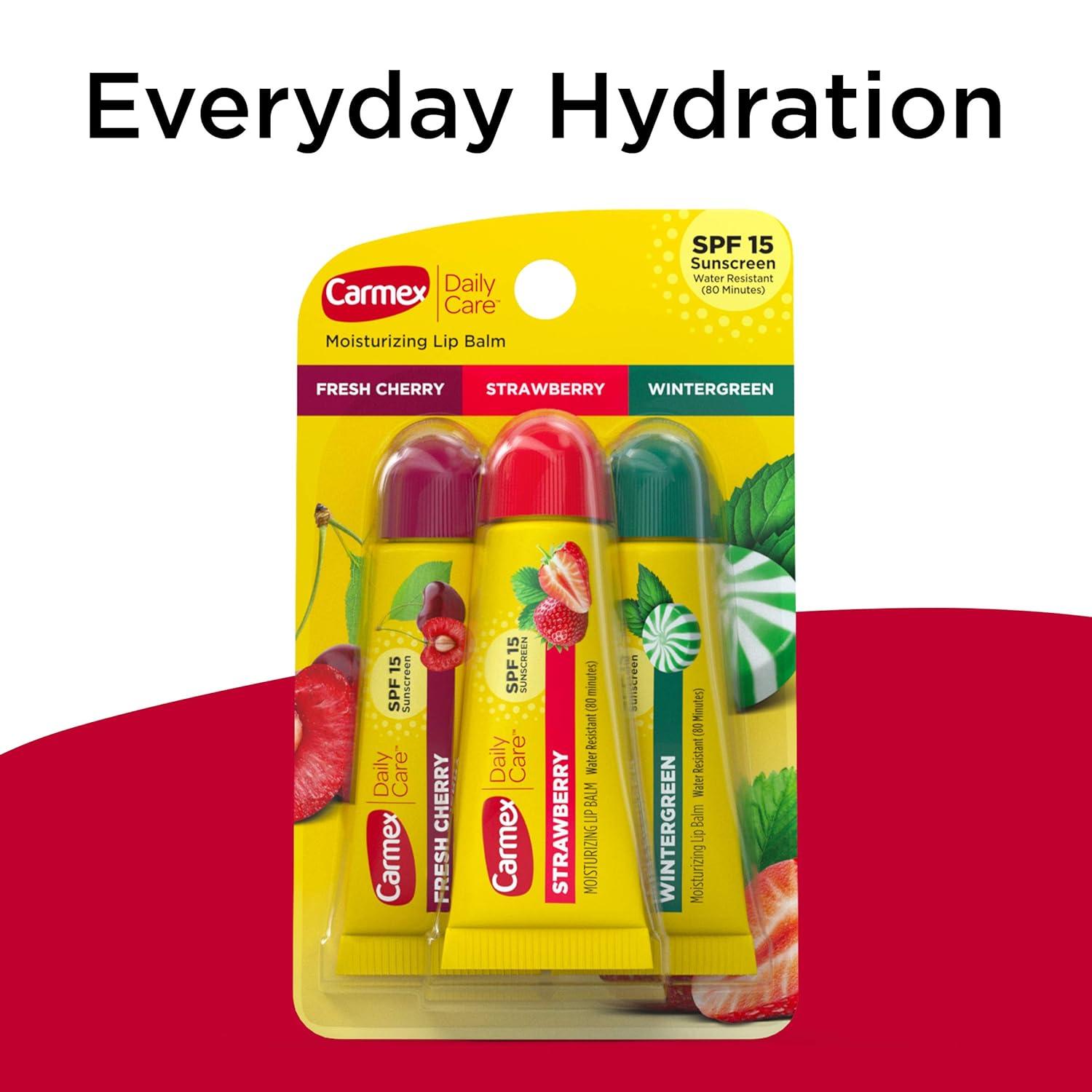 image:imageCarmex Daily Care Moisturizing Lip Balm Tubes with SPF Fresh Cherry Strawberry and Wintergreen Lip Balm Pack 035 OZ 5 Packs of 31