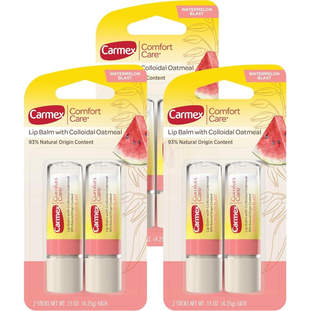 image:imageCarmex Comfort Care Lip Balm Sticks with Colloidal Oatmeal Watermelon Blast Flavor 6 Count 3 Packs of 26 Count 3 Packs of 2