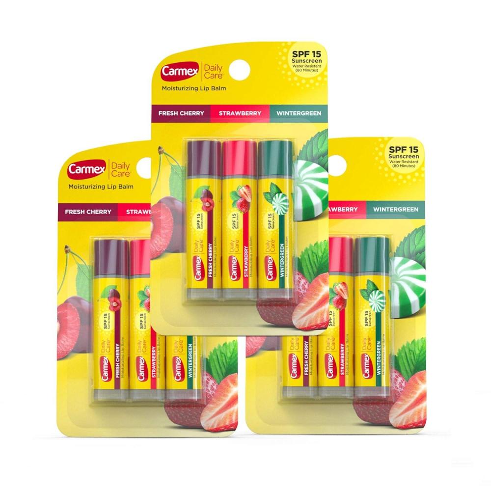 image:imageCarmex Daily Care Moisturizing Lip Balm Pack SPF 15 MultiFlavor Lip Care Variety Pack Bag 9 Count 6 Tubes 3 SticksMultipack 9 count 3 Packs of 3