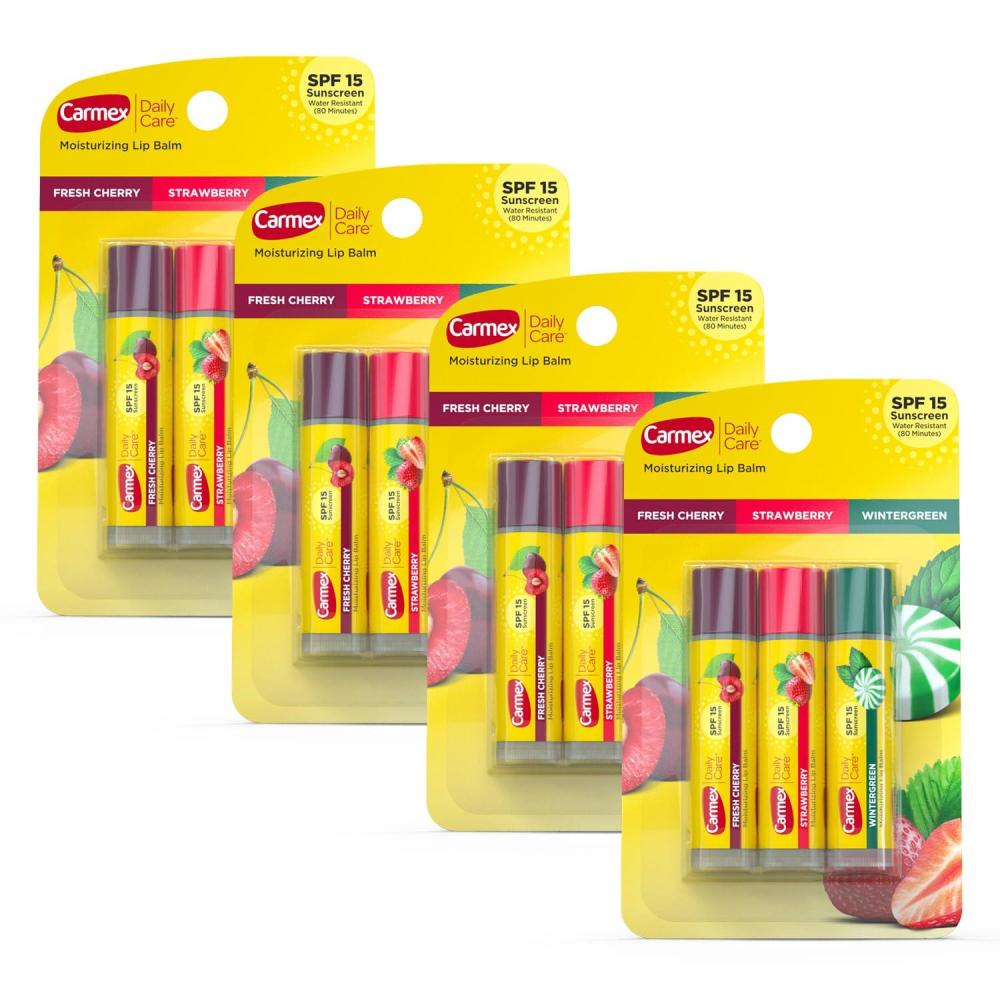 image:imageCarmex Daily Care Moisturizing Lip Balm Sticks with SPF Fresh Cherry Strawberry and Wintergreen Lip Balm Pack 015 OZ 5 packs of 312