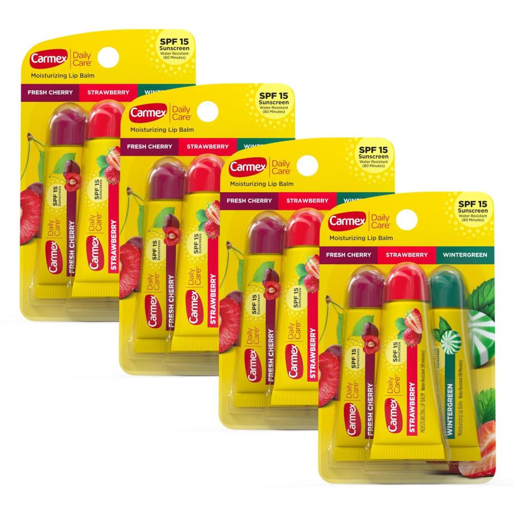 image:imageCarmex Daily Care Moisturizing Lip Balm Tubes with SPF Fresh Cherry Strawberry and Wintergreen Lip Balm Pack 035 OZ 5 Packs of 312