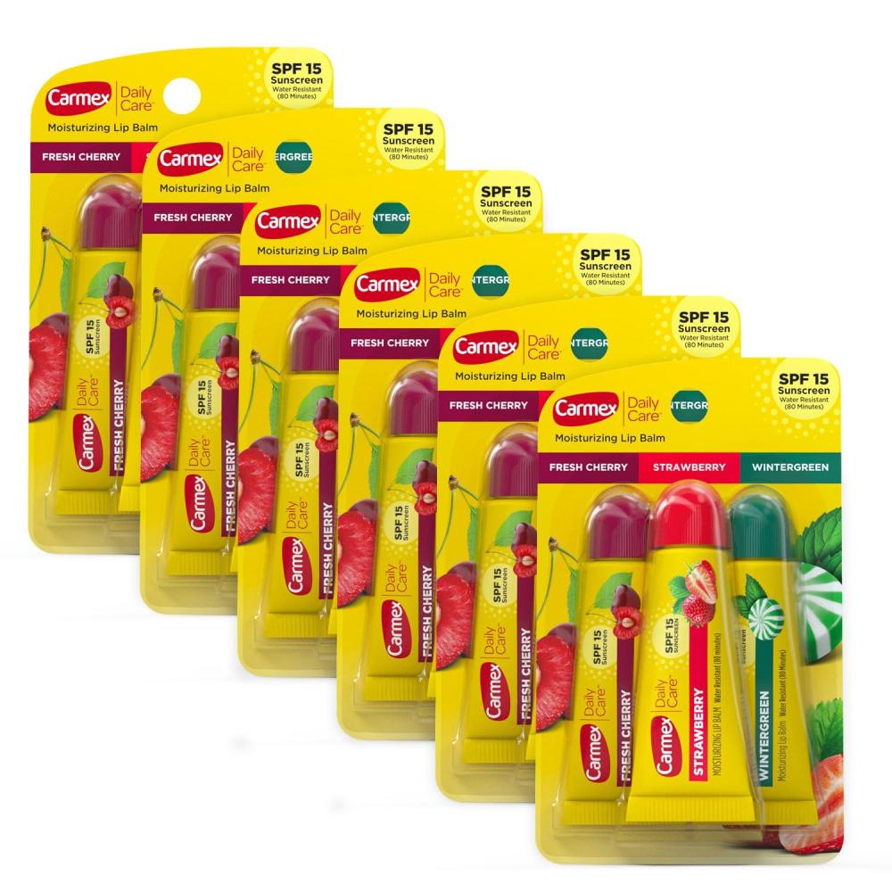 image:imageCarmex Daily Care Moisturizing Lip Balm Tubes with SPF Fresh Cherry Strawberry and Wintergreen Lip Balm Pack 035 OZ 5 Packs of 318