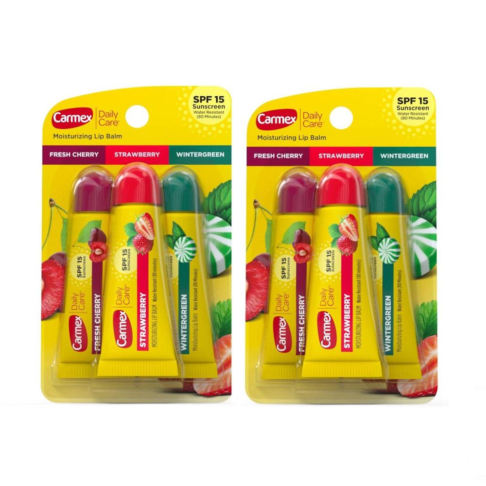 image:imageCarmex Daily Care Moisturizing Lip Balm Tubes with SPF Fresh Cherry Strawberry and Wintergreen Lip Balm Pack 035 OZ 5 Packs of 36