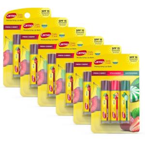 Carmex Daily Care Moisturizing Lip Balm Sticks with SPF, Fresh Cherry, Strawberry and Wintergreen Lip Balm Pack, 0.15 OZ – (5 packs of 3)(18)