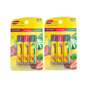 Carmex Daily Care Moisturizing Lip Balm Sticks with SPF, Fresh Cherry, Strawberry and Wintergreen Lip Balm Pack, 0.15 OZ – (5 packs of 3)(6)
