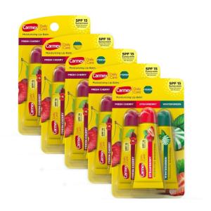 Carmex Daily Care Moisturizing Lip Balm Tubes with SPF, Fresh Cherry, Strawberry and Wintergreen Lip Balm Pack, 0.35 OZ – (5 Packs of 3)(15)