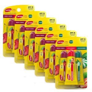 Carmex Daily Care Moisturizing Lip Balm Tubes with SPF, Fresh Cherry, Strawberry and Wintergreen Lip Balm Pack, 0.35 OZ – (5 Packs of 3)(18)