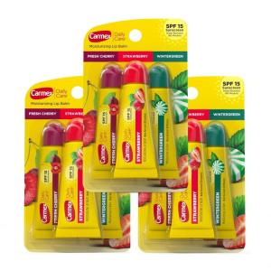 Carmex Daily Care Moisturizing Lip Balm Tubes with SPF, Fresh Cherry, Strawberry and Wintergreen Lip Balm Pack, 0.35 OZ – (5 Packs of 3)(9)