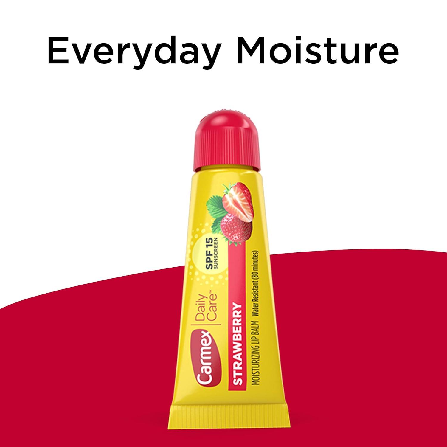image:imageCarmex Daily Care Moisturizing Lip Balm with SPF 15 Strawberry Lip Balm Tubes 035 OZ Each 3 Count Pack of 3