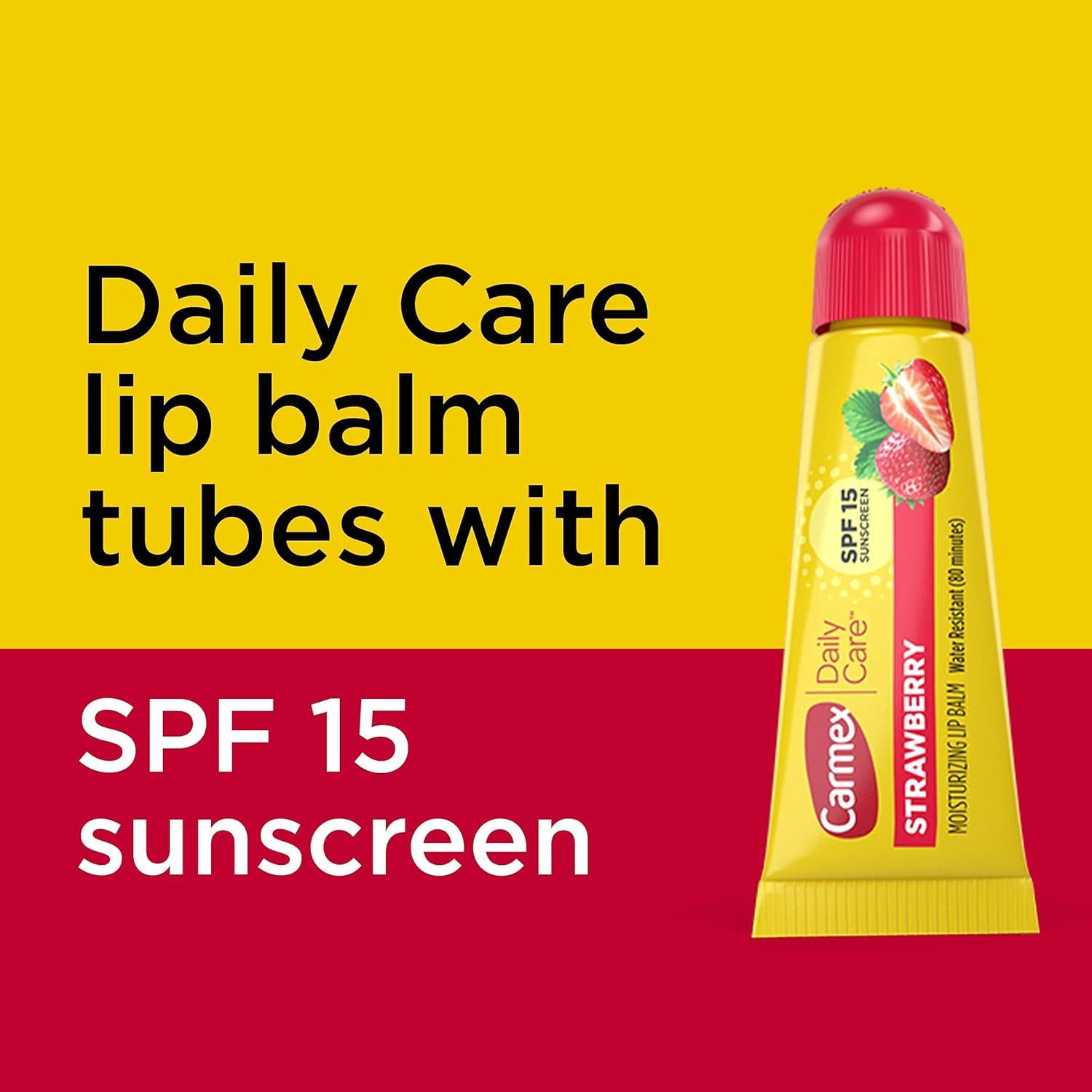 image:imageCarmex Daily Care Moisturizing Lip Balm with SPF 15 Strawberry Lip Balm Tubes 035 OZ Each 3 Count Pack of 3