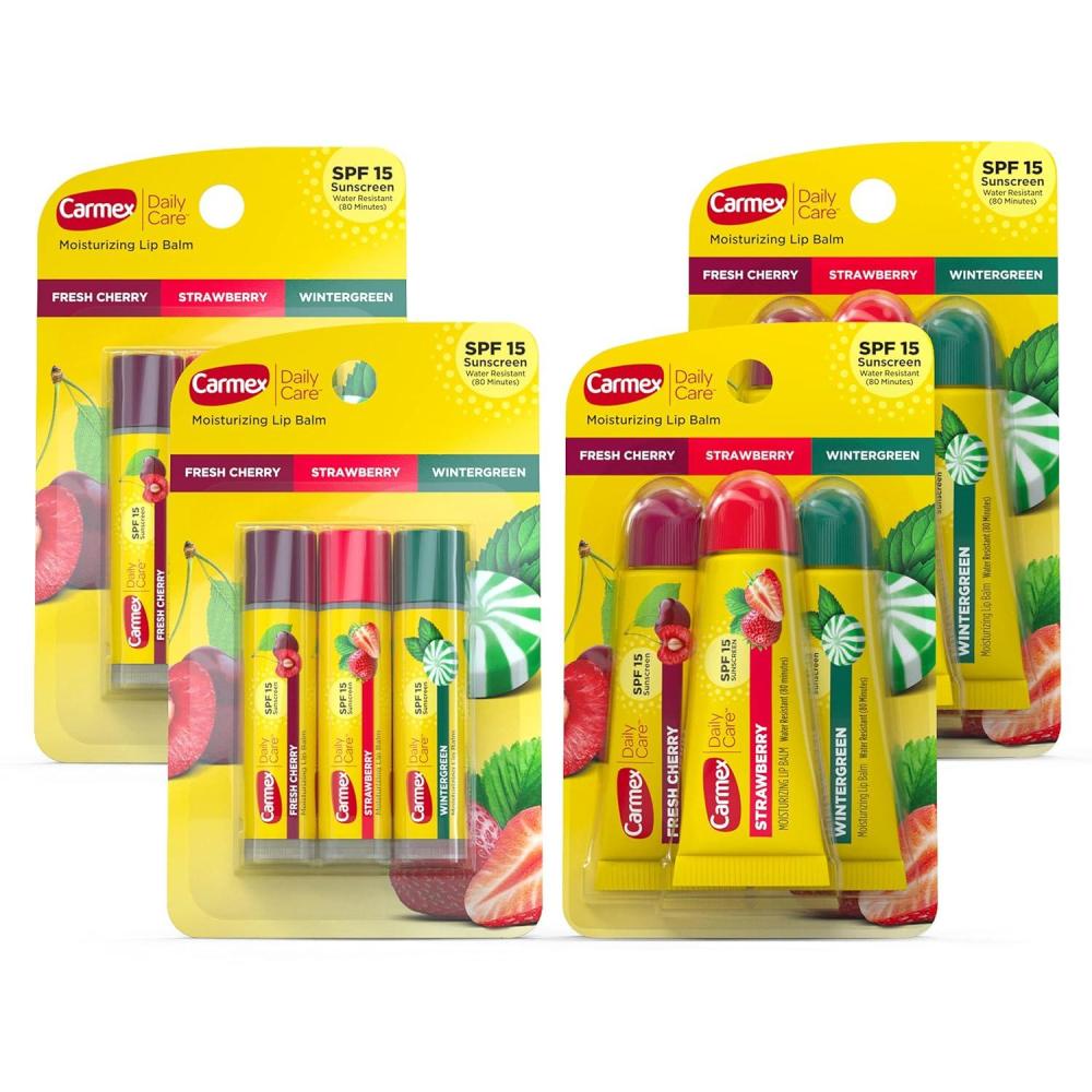 image:imageCarmex Daily Care Moisturizing Lip Balm with SPF 15 MultiFlavor Lip Balm Pack 18 Count 9 Tubes 9 Sticks3 Count Pack of 4