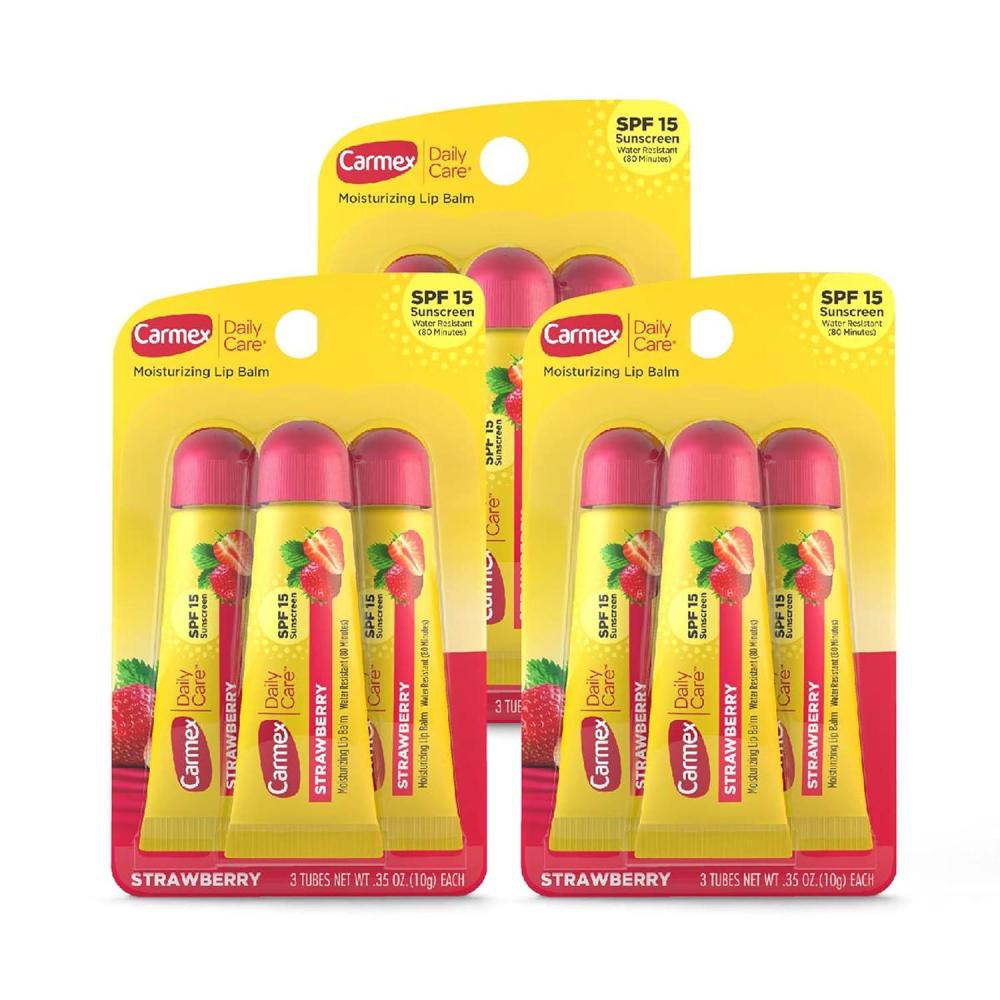 image:imageCarmex Daily Care Moisturizing Lip Balm with SPF 15 Strawberry Lip Balm Tubes 035 OZ Each 3 Count Pack of 3