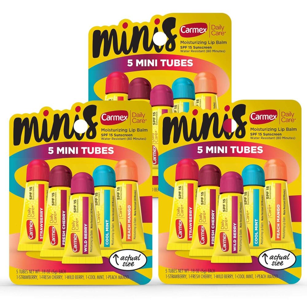 image:imageCarmex Daily Care and Daily Care Minis Moisturizing Lip Balm Pack SPF 15 MultiFlavor Lip Care Variety Pack Bag 8 Count 3 Sticks 5 Mini TubesMinis only 3 packs of 5