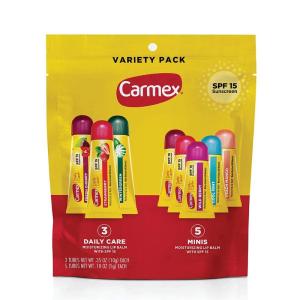 Carmex Daily Care and Daily Care Minis Moisturizing Lip Balm Pack, SPF 15, Multi-Flavor Lip Care Variety Pack Bag, 8 Count (3 Sticks, 5 Mini Tubes)(Mixed bag 3 tubes/5 minis.)