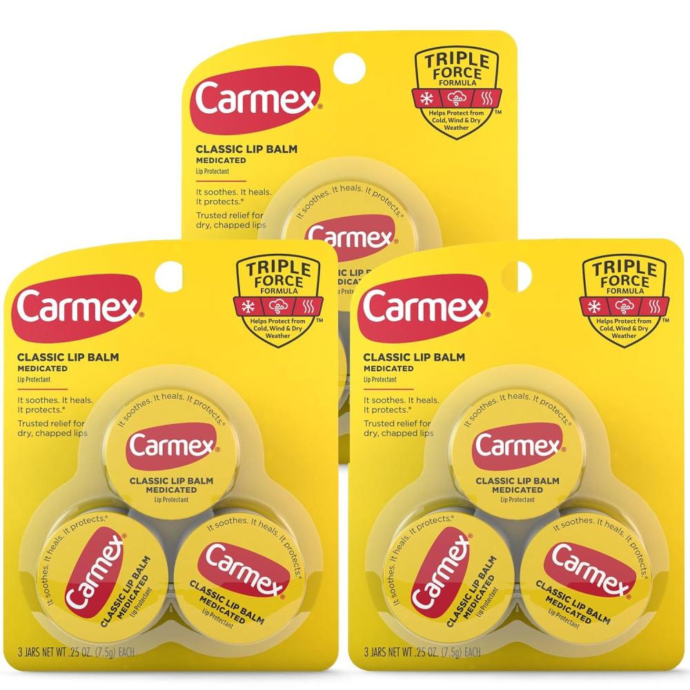 image:imageCarmex Classic Medicated Lip Balm Jars Lip Moisturizer for Chapped Lips 9 Count 3 Packs of 3