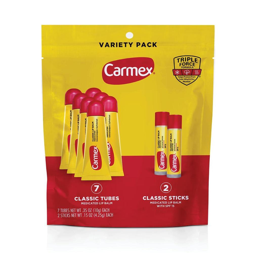 image:imageCarmex Classic Medicated Lip Balm Pack Lip Moisturizer for Chapped Lips 9Count Variety Pack Bag 3 Tubes 3 Sticks 3 JarsBag 9 count 7 Tubes  2 Sticks