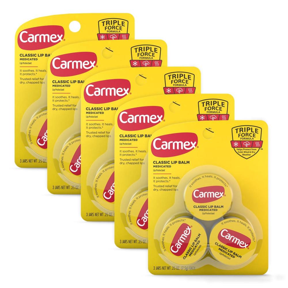 image:imageCarmex Medicated Lip Balm Jar Lip Moisturizer for Dry Chapped Lips 025 OZ  5 Packs of 3