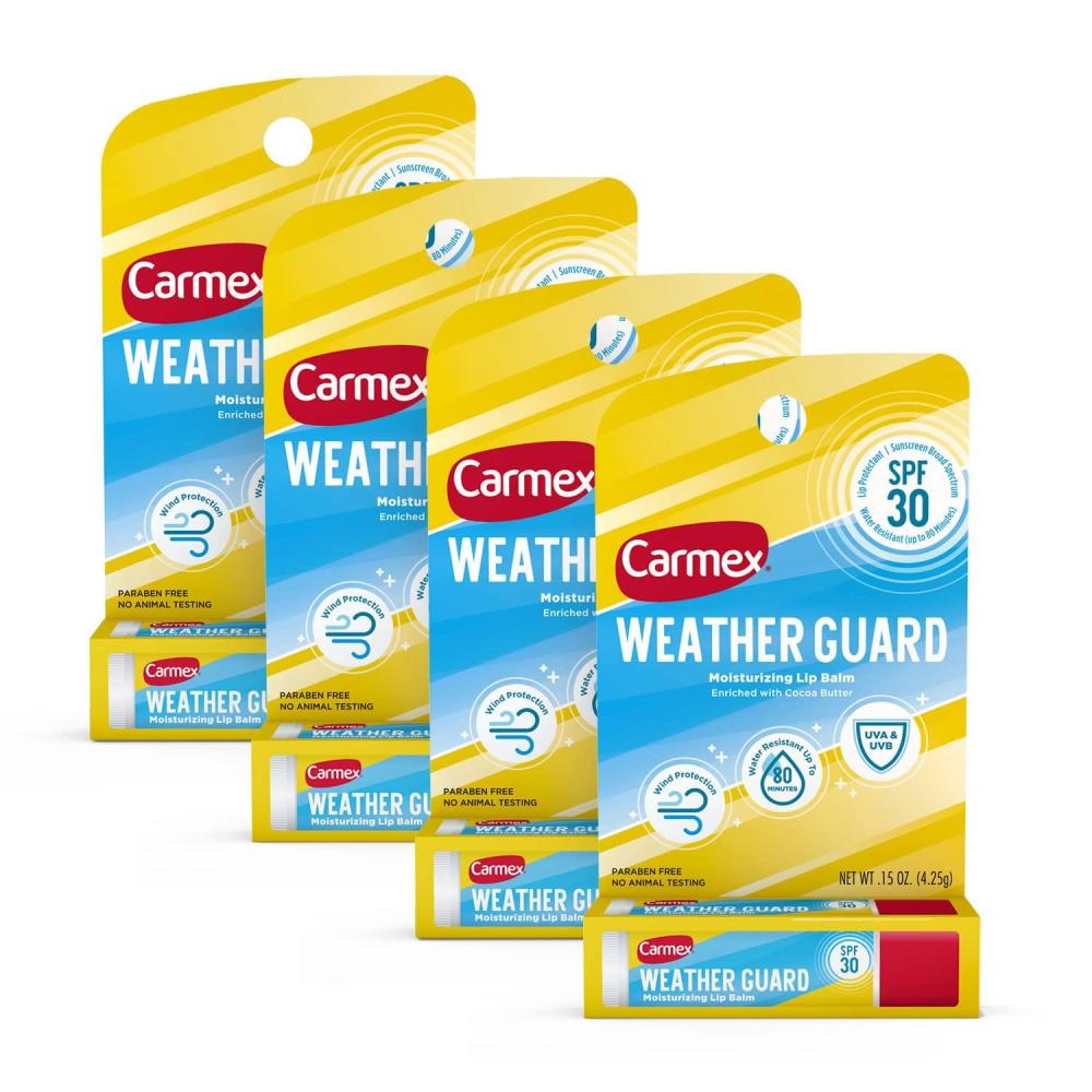 image:imageCarmex Weather Guard Moisturizing Lip Balm Stick SPF 30 Sunscreen Broad Spectrum 4 Count 4 Packs of 1
