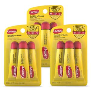 Carmex Classic Lip Balm, Medicated, 0.35 oz(9 Count (0.35 Ounce each))