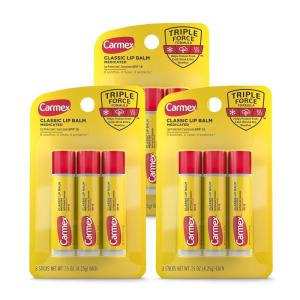 Carmex Classic Medicated Lip Balm Pack, Lip Moisturizer for Chapped Lips, 9-Count Variety Pack Bag (3 Tubes, 3 Sticks, 3 Jars)(Bag 9 count (9 Sticks))