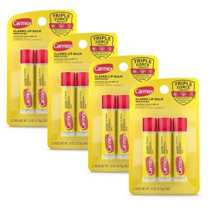 Carmex Classic Medicated Lip Balm Sticks, Lip Moisturizer for Chapped Lips, 12 Count (4 Packs of 3)(3 Count (Pack of 4))