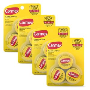 Carmex Medicated Lip Balm Jar, Lip Moisturizer for Dry, Chapped Lips, 0.25 OZ – (4 Packs of 3)