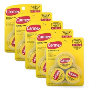 Carmex Medicated Lip Balm Jar, Lip Moisturizer for Dry, Chapped Lips, 0.25 OZ – (5 Packs of 3)